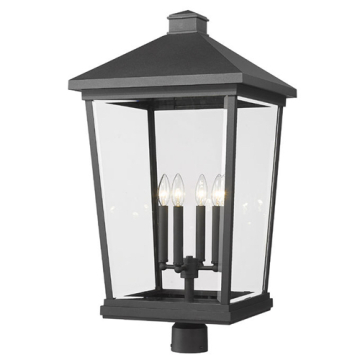 Z-Lite Beacon 4-Light Outdoor Round Post Mount Fixture - 120V - Black / Clear Beveled