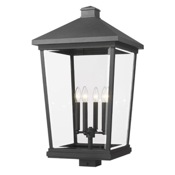 Z-Lite Beacon 4-Light Outdoor Square Post Mount Fixture - 120V - Black / Clear Beveled