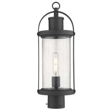 Z-Lite Roundhouse 1-Light Medium Outdoor Post Mount Fixture - 120V - Black / Clear Seedy