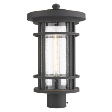 Z-Lite Jordan 1-Light Large Outdoor Round Post Mount Fixture - 120V - Oil Rubbed Bronze / Clear Seedy
