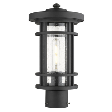 Z-Lite Jordan 1-Light Medium Outdoor Round Post Mount Fixture - 120V - Black / Clear Seedy