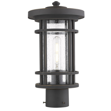 Z-Lite Jordan 1-Light Medium Outdoor Round Post Mount Fixture - 120V - Oil Rubbed Bronze / Clear Seedy