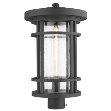 Z-Lite Jordan 1-Light Extra Large Outdoor Round Post Mount Fixture - 120V - Black / Clear Seedy