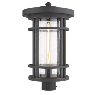 Z-Lite Jordan 1-Light Extra Large Outdoor Round Post Mount Fixture - 120V - Oil Rubbed Bronze / Clear Seedy