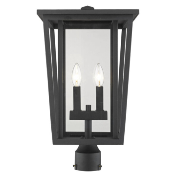 Z-Lite Seoul 2-Light Outdoor Round Post Mount Fixture - 120V - Black / Clear