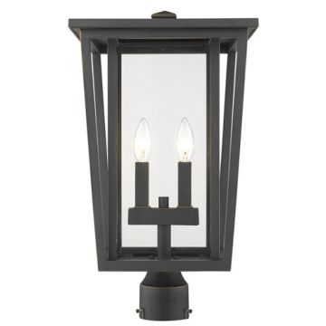 Z-Lite Seoul 2-Light Outdoor Round Post Mount Fixture - 120V - Oil Rubbed Bronze / Clear