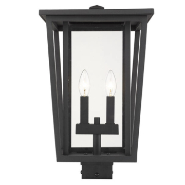 Z-Lite Seoul 2-Light Outdoor Square Post Mount Fixture - 120V - Black / Clear