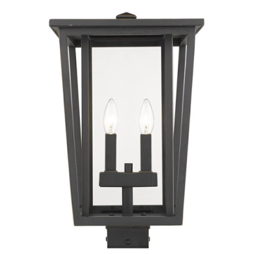 Z-Lite Seoul 2-Light Outdoor SquarePost Mount Fixture - 120V - Oil Rubbed Bronze / Clear
