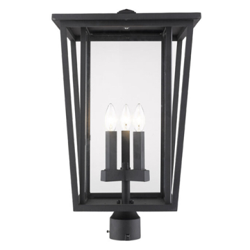 Z-Lite Seoul 3-Light Outdoor Round Post Mount Fixture - 120V - Black / Clear