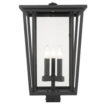 Z-Lite Seoul 3-Light Outdoor Square Post Mount Fixture - 120V - Black / Clear