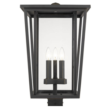 Z-Lite Seoul 3-Light Outdoor Square Post Mount Fixture - 120V - Oil Rubbed Bronze / Clear