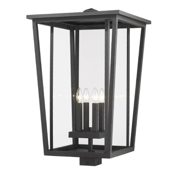 Z-Lite Seoul 4-Light Outdoor Square Post Mount Fixture - 120V - Black / Clear