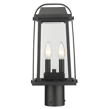 Z-Lite Millworks 2-Light Outdoor Round Post Mount Fixture - 120V - Black / Clear Beveled
