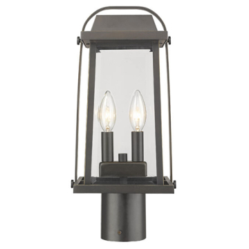 Z-Lite Millworks 2-Light Outdoor Round Post Mount Fixture - 120V - Oil Rubbed Bronze / Clear Beveled