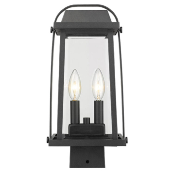 Z-Lite Millworks 2-Light Outdoor Square Post Mount Fixture - 120V - Black / Clear Beveled