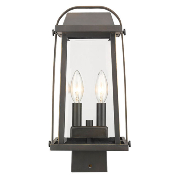 Z-Lite Millworks 2-Light Outdoor Square Post Mount Fixture - 120V - Oil Rubbed Bronze / Clear Beveled