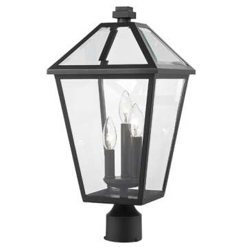 Z-Lite Talbot 3-Light Large Outdoor Round Post Mount Fixture - 120V - Black / Clear Beveled