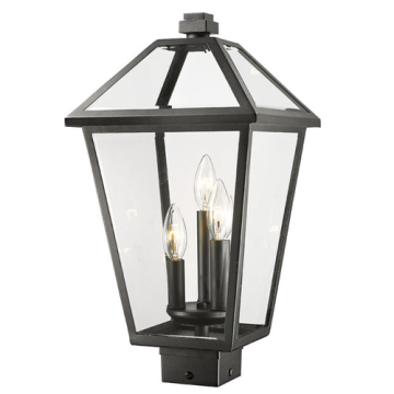 Z-Lite Talbot 3-Light Large Outdoor Square Post Mount Fixture - 120V - Black / Clear Beveled