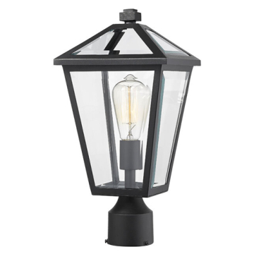 Z-Lite Talbot 1-Light Outdoor Round Post Mount Fixture - 120V - Black / Clear Beveled