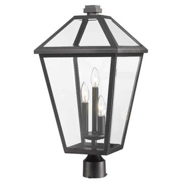 Z-Lite Talbot 3-Light Extra Large Outdoor Round Post Mount Fixture - 120V - Black / Clear Beveled