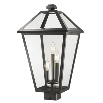 Z-Lite Talbot 3-Light Extra Large Outdoor Square Post Mount Fixture - 120V - Black / Clear Beveled