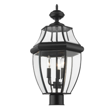 Z-Lite Westover 3-Light Outdoor Round Post Mount Fixture - 120V - Black / Clear Beveled