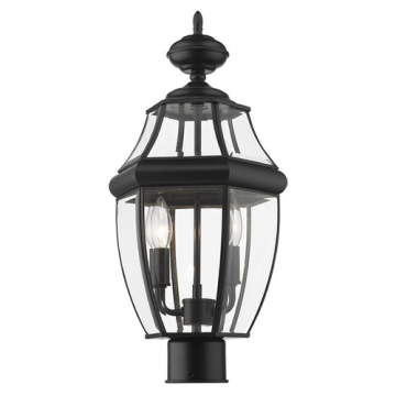 Z-Lite Westover 2-Light Outdoor Round Post Mount Fixture - 120V - Black / Clear Beveled