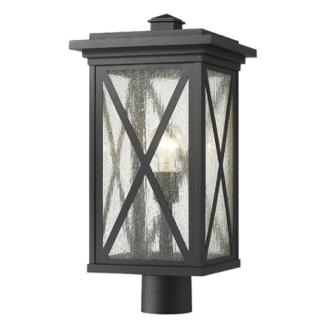 Z-Lite Brookside 1-Light Large Outdoor Round Post Mount Fixture - 120V - Black / Clear Seedy
