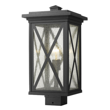 Z-Lite Brookside 1-Light Large Outdoor Square Post Mount Fixture - 120V - Black / Clear Seedy