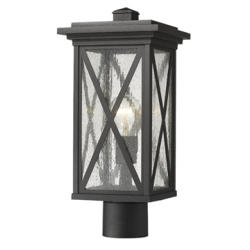 Z-Lite Brookside 1-Light Medium Outdoor Square Post Mount Fixture - 120V - Black / Clear Seedy