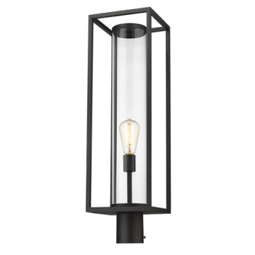 Z-Lite Dunbroch 1-Light Large Outdoor Round Post Mount Fixture - 120V - Black / Clear