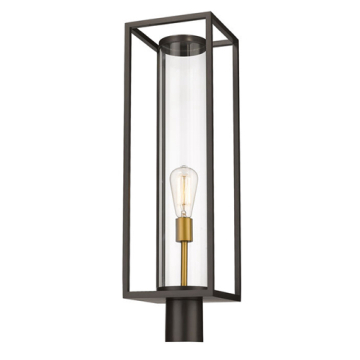 Z-Lite Dunbroch 1-Light Large Outdoor Round Post Mount Fixture - 120V - Deep Bronze + Outdoor Brass / Clear