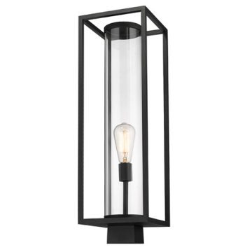 Z-Lite Dunbroch 1-Light Large Outdoor Square Post Mount Fixture - 120V - Black / Clear