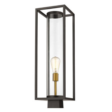 Z-Lite Dunbroch 1-Light Large Outdoor Square Post Mount Fixture - 120V - Deep Bronze + Outdoor Brass / Clear