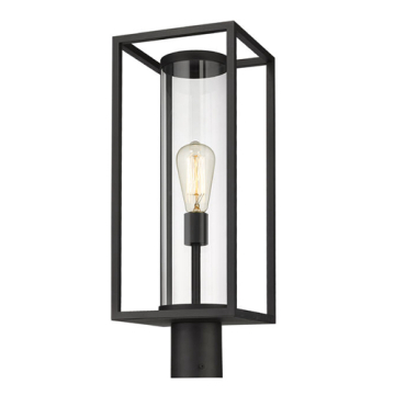 Z-Lite Dunbroch 1-Light Medium Outdoor Round Post Mount Fixture - 120V - Black / Clear