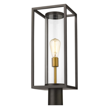 Z-Lite Dunbroch 1-Light Medium Outdoor Round Post Mount Fixture - 120V - Deep Bronze + Outdoor Brass / Clear