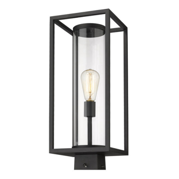 Z-Lite Dunbroch 1-Light Medium Outdoor Square Post Mount Fixture - 120V - Black / Clear