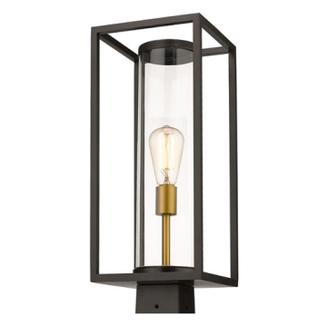 Z-Lite Dunbroch 1-Light Medium Outdoor Square Post Mount Fixture - 120V - Deep Bronze + Outdoor Brass / Clear