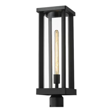Z-Lite Glenwood 1-Light Large Outdoor Round Post Mount Fixture - 120V - Black / Clear