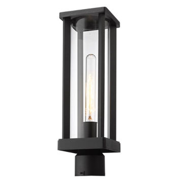 Z-Lite Glenwood 1-Light Medium Outdoor Round Post Mount Fixture - 120V - Black / Clear