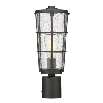 Z-Lite Helix 1-Light Medium Outdoor Round Post Mount Fixture - 120V - Black / Clear Seedy