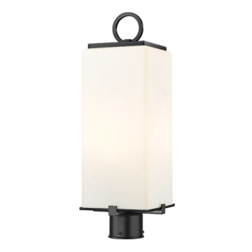 Z-Lite Sana 2-Light Outdoor Round Post Mount Fixture - 120V - Black / White Opal
