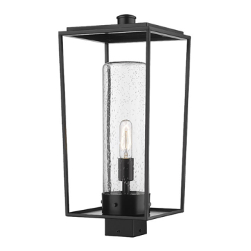 Z-Lite Sheridan 1-Light Large Outdoor Square Post Mount Fixture - 120V - Black / Seedy