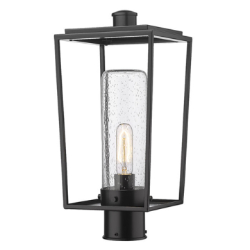 Z-Lite Sheridan 1-Light Medium Outdoor Round Post Mount Fixture - 120V - Black / Seedy