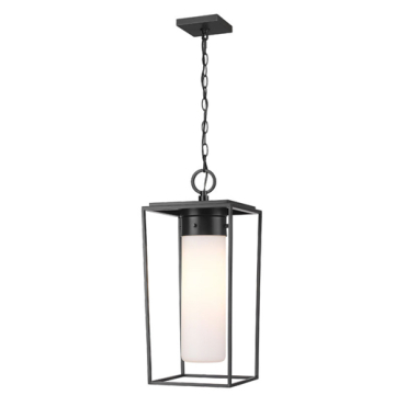 Z-Lite Sheridan 23" 1-Light Outdoor Pendant - 120V - Black / White Opal