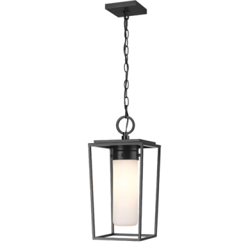 Z-Lite Sheridan 17" 1-Light Outdoor Pendant - 120V - Black / White Opal