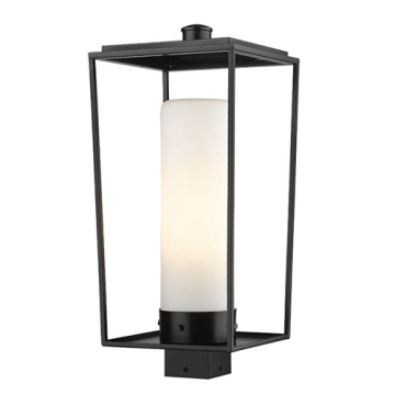 Z-Lite Sheridan 1-Light Large Outdoor Square Post Mount Fixture - 120V - Black / White Opal