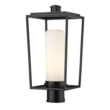Z-Lite Sheridan 1-Light Medium Outdoor Round Post Mount Fixture - 120V - Black / White Opal