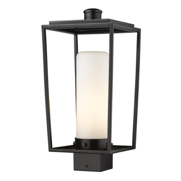 Z-Lite Sheridan 1-Light Medium Outdoor Square Post Mount Fixture - 120V - Black / White Opal
