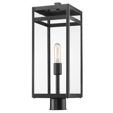 Z-Lite Nuri 1-Light Large Outdoor Round Post Mount Fixture - 120V - Black / Clear